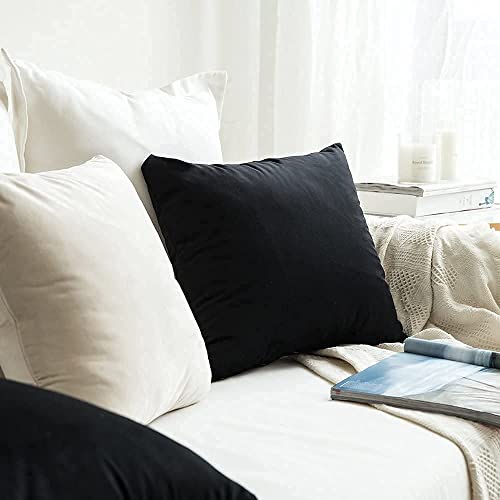 Image of Decorative Holland Velvet Cushion Square Pillow Covers Pillowcases for Sofa Bedroom with Invisible Zipper || (Black, Set of 7 Piece (16X16 Inches)