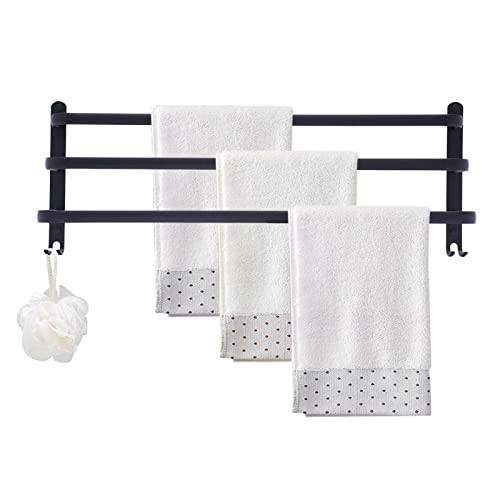 Toallero Toallero de 3 pisos con gancho, 70/80 cm, color negro, resistente al agua, para cuarto de baño/cocina/toallero (70) Cover