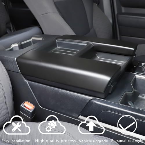 Car Central Control Armrest Protective Cover Compatible with Toyot@ Tundra/Sequoia 2022-2024 ABS Central Control Armrest Cover Waterproof Anti-Scratch Armrest Protector Pad (Matt Black) by HAPPYHORSE - Image 2