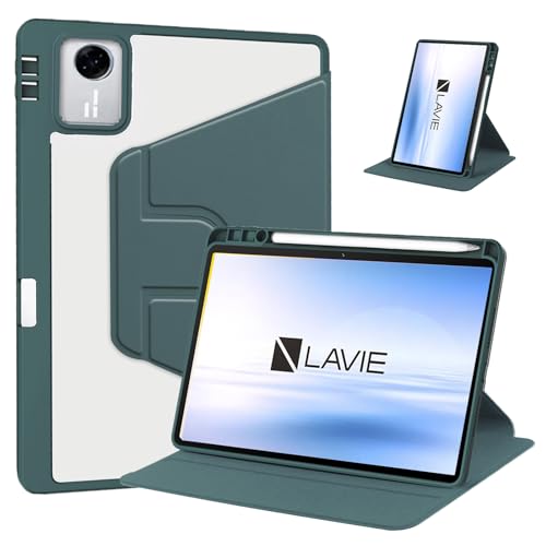 For NEC LAVIE Tab T11N (T1175/LA�ETAB11/Q02) 11�C���` �P�[�X �J�o�[ 360°��]�N���A�n�[�h�X�^���h�J�o�[ �X�^���h�P�[�X �ϏՌ� �����h�~ �X���[�v�@�\�t�� �y�� �J�����ی� �X�}�[�g�P�[�X(�O���[��)