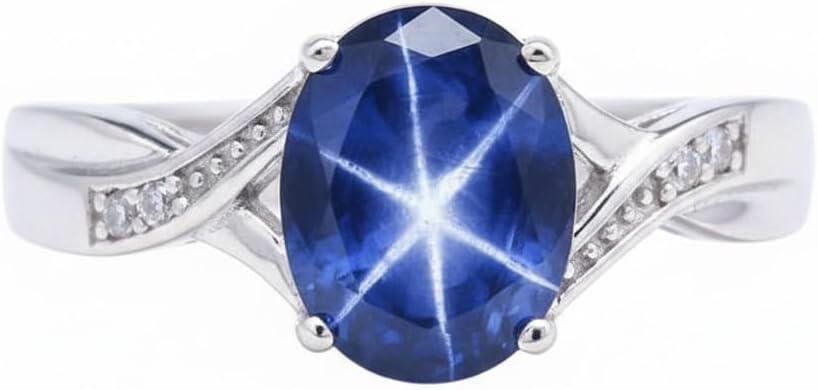 Solid Silver Star Sapphire Ring for Women – Natural Blue Lindy Star Sapphire Gemstone Ring in 925 Sterling Silver | Elegant Promise Engagement Jewelry Gift