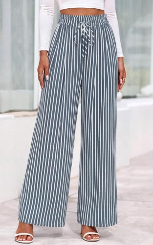 Image of PRETTYGARDEN Womens Pants Elastic Waist Floral Lightweight Palazzo Pants for Women Casual Lounge Wide Leg Pants Woman