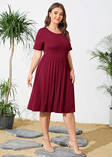 Image of POSESHE Womens Plus Size Summer Dress 2026 Casual Short Sleeve Empire Waist Loose Fit Swing T-Shirt Dress with Pockets