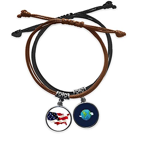 Pulsera de la bandera de América con mapa de cuero para regalo especial