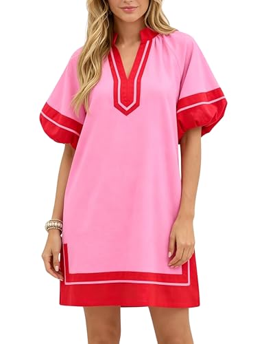 Esmeling Women's Color Block Pullover Dress V-Neck Puff...