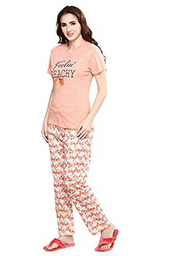 Image of Evolove Women's Cotton Round Neck Short SleevesNight Suit Set /Top Pyjama Set Super Soft Comfortable (Nightsuit-Round-HS-4)