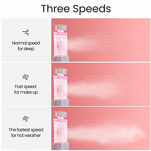 LIGHTDESIRE DIY Bling Crystal Rhinestones Handheld Fan, Mini Personal Fan, Cooling Small Fan Rechargeable 3 Speeds Mode with Crystal Rhinestones Sticker Sheet(Pink Fan with DIY Diamon)