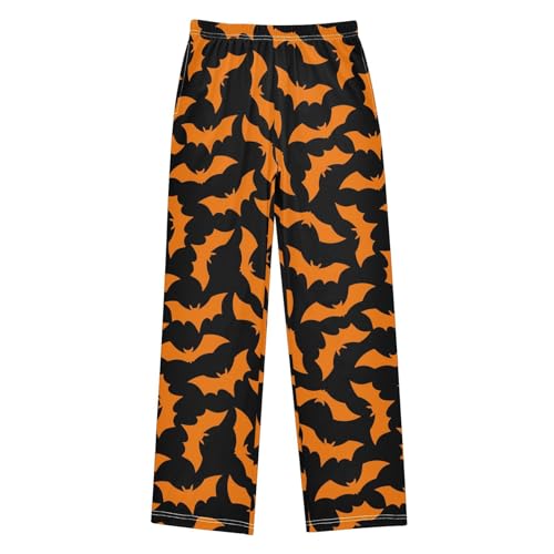 Boys' Pants Halloween Orange Bat Flat Long Bottoms Jogger Pants Elastic Waist Trousers with Pockets S-XL