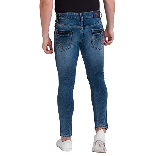 Image of Parx Men's Flat Front Skinny Cropped Fit Dark Blue Jeans