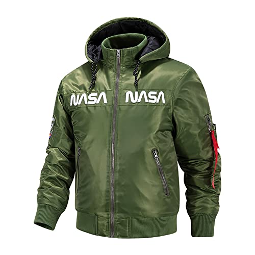 Image of CORIRESHA Winter Men's NASA Bomber Jacket Stand-Up Collar Hooded Thickened Embroidered Zipper-Up Jacket