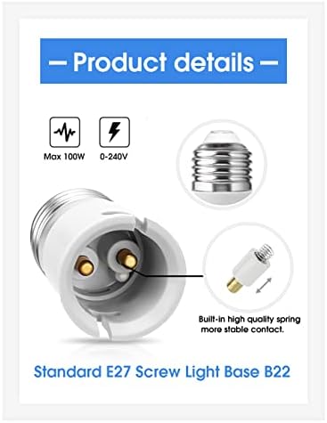 Fulighture E27 to B22 Converter [6 Pcs] Screw to Bayonet Socket Adapter for LED Bulbs, Halogen Bulbs, Incandescent Bulbs, CFL Bulbs