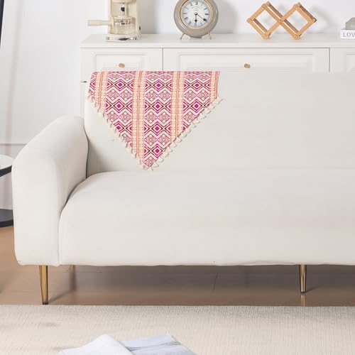 Image of HOKIPO Sofa Backrest Cover with Tassel | 300 GSM Thick Cotton Acrylic Jacquard Fabric Backrest Mat, Size 55x70 cm,'Trivana Series' Cherry Red (IN-932-J8)
