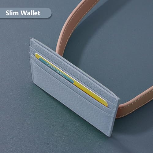 Image of M-Plateau Super Slim Genuine Leather Credit Card Wallet | Card Holder, Small Wallet for Man and Women with 6 Card Slots and 1 Pocket (Grey Blue)