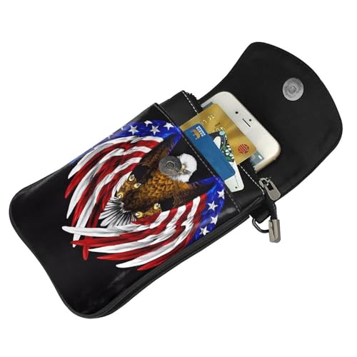 USA Flag Patriotic Eagle Women's mobile phone crossbody bag, lightweight wallet and waist bag, perfect for everyday travel.4