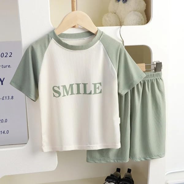 Image of Bold N Elegant Unisex Kid Cotton Solid Playful Happy Face Print Half Sleeve T-Shirt & Denim Shorts Summer Clothing Set
