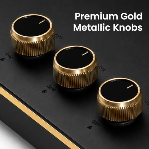 Image of Sunshine Shine Gold 3 Burner Gas Stove | Premium Glass Hob Top Cooktop | Auto Ignition | 10D Brass Burners | LPG & PNG Compatible | Golden Finish | 10 Year Glass & Burner Warranty | Black