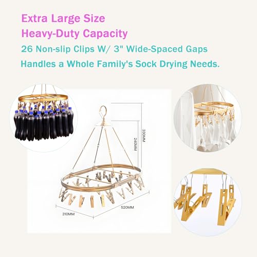 MACAJM Underwear Drying Rack with 26 Non-Slip Clips - Aluminum Hanging Drying Rack for Socks, Baby Clothes & Gloves | Wind-Resistant Hook & Space-Saving Oval Design (Dark Red) by MACAJM - Image 8