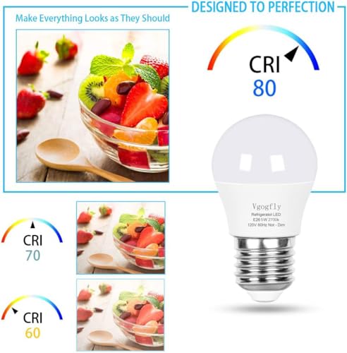 Image of Vgogfly Refrigerator Light Bulb, A15, 40W Equivalent, 5W, 2700K, 120V | Waterproof, E26 Medium Base, Warm White, Non-Dimmable, 2 Pack, for Fridge Freezer