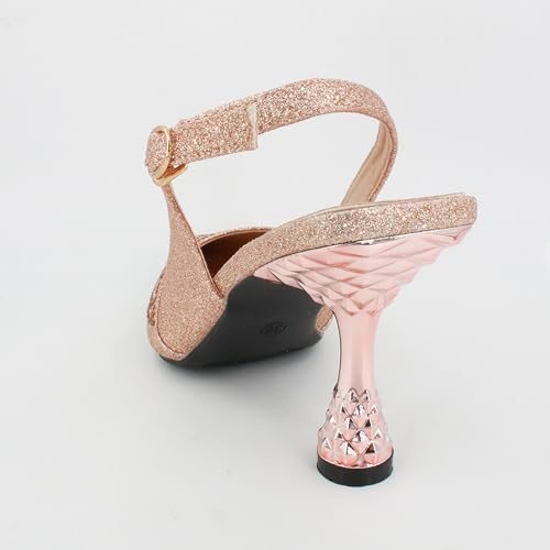 Women's Glitter Rhinestone Slingback Kitten Heels Closed Pointed Toe Adjustable Ankle Buckle Slip On Sparkly Pumps Comfortable Heels for Wedding Party Prom Dressy4