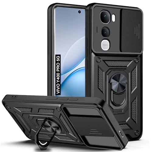 Image of AESTMO Tough Armor Vivo Y400 Pro 5G Bumper Back Case Cover | Ring Holder & Sliding Camera Shield Cover | 360 Degree Protection Back Case Cover for Vivo Y400 Pro 5G (Black)