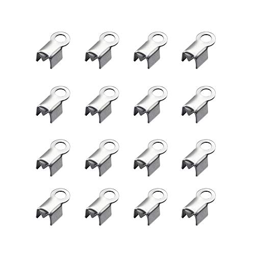 Pandahall 50pcs 304 Stainless Steel Fold Over Crimp Cord Ends Fold Over Cord Ends Leather Ribbon Ending Clasp Tips End Clamp Jewelry Connector Components Jewelry Making 8x4mm