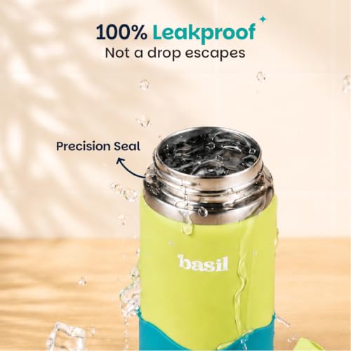Image of Basil HydraPop Stainless Steel Insulated Kids Water Bottle for School, 380ml Leakproof Sipper Bottle with Straw, Double Wall Vacuum Thermosteel Bottle for School, Sports, Travel & Outdoor Use | Lagoon