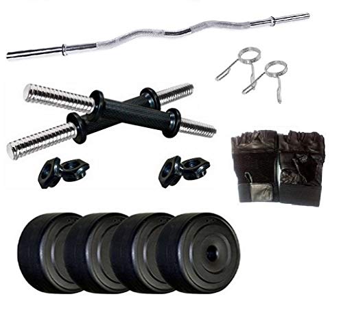 Spanco Home Gym with 26 Kg. P.V.C Weight Plates (5 Kg. X 4 = 20 Kg. + 2 Kg. X 2 = 4 Kg.), Curl Rod, Dumbell Rods & 1 Accessory for Fitness, Weight Lifting, Body Shaping & Body Toning