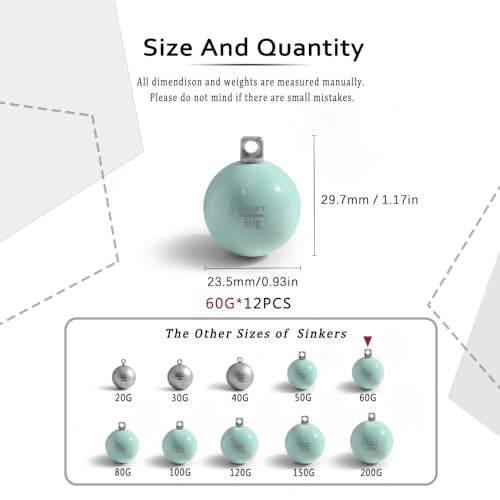 Image of ECOFT Lead Free Fishing Sinkers and Weights Coated Egg Sinkers Cannonball Sinkers Assorted Sizes 20g-200g in Bag and Fishing Weights Sinkers Assortment Box Drop Shot for Saltwater Freshwater