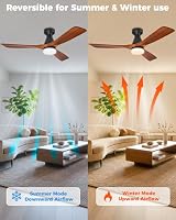 Deckenventilator mit Beleuchtung Fernbedienung, Leise Deckenventilator Leuchte 132CM/52 Zoll, Deckenventilatoren mit Licht für Schlafzimmer Wohnzimmer, 3 Holz Flügeln, Timer, 6 Geschwindigkeiten – Ansicht 4