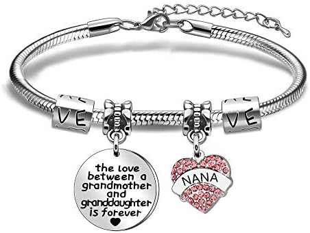 YESPTONRY Nana Gifts, Crystal Pendant Bracelet Jewellery for Nana Grandma Present From Granddaughter,The Love Bewteen a Grandmother and Granddaughter is forever