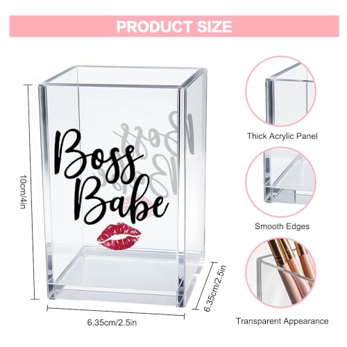 Image of Boss Babe Acrylic Makeup Brush Organizer Holder, Funny Babe Pen Holder Cup, Promotion Appreciation Gifts for Women Female Girl Boss Boss Lady t Makeup Lover, Thank you Gifts for Female