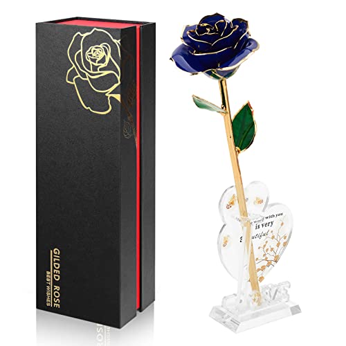 Image of Anthonic Gold Dipped Infinity Rose Last Forever Flower Decor, Birthday Gift for Women in Her Birthday Valentines Day Mothers Day, Resin Preserved Rose | Anniversary Present for Mom (Blue)