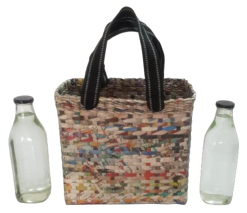 Image of Paperus, Medium, Natural Lunch Bag, Tiffin Basket for Office, Handbag, Carry Bag, Travel Bag, Eco-Friendly, Handmade, of Paper Ropes, in Inches 11 Height, 12 Length & 6 Wide Base