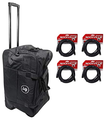 Rockville RCXFM20E-B 20 Foot Female to Male XLR Mic Cable Black 100% Copper Bundle with Mackie Water-Resistant Rolling Speaker Bag Carry Case for Thump12A & Thump12BST