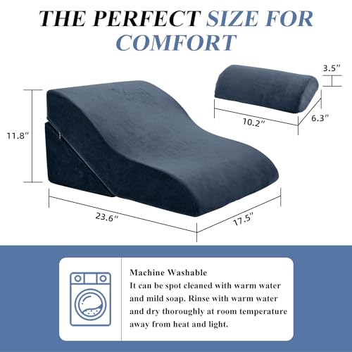 Axelrod Bed Wedge Pillow Set Foam | Adjustable Pillows for Back, Leg and Knee Pain Relief | Post Surgery Ortho Pillow – Anti Snoring, Heartburn, Acid Reflux & GERD- Indigo