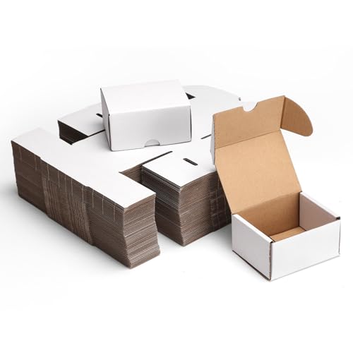 Image of ZBEIVAN 4x3x2 White Shipping Boxes Set of 50, Corrugated Cardboard Mailer Boxes for Packaging Small Business Mailing Gifts