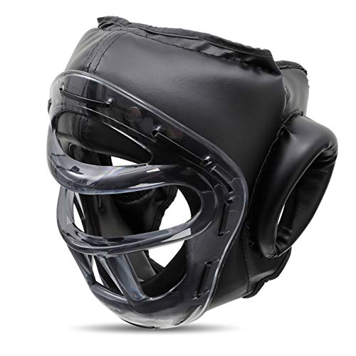 Casque intégral Krav Maga noir avec grille fixe optique transparente contre les chocs faciaux