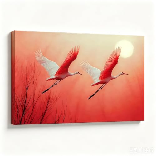 Impression artistique murale Grues au lever du soleil toile de qualité