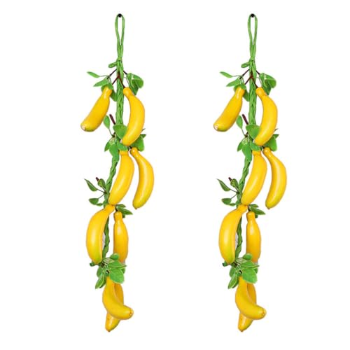 Veemoon 2pcs Artificial Small Hanging Bananas Bunch, Farmhouse Wall Fake