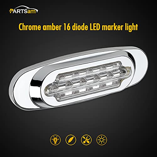 Partsam 14Pcs 6.5Inch Amber 16Led Side Marker Turn Signal Lights Chrome Flush Mount Clearance Lights For Trailer Semi Truck, Replacement For Peterbilt/Kenworth/Freightliner #TOP1