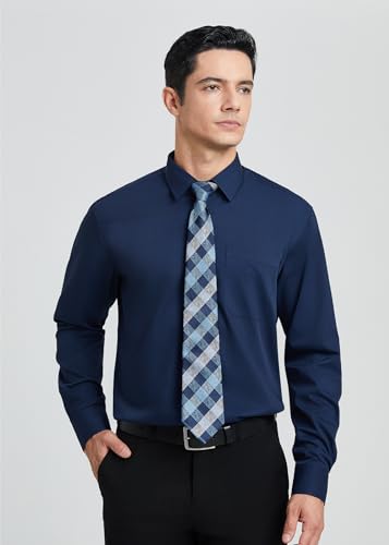 Image of HISDERN Mens Dress Shirt with Tie Pocket Square Set Classic Button Down Shirt Matching Tie Long Sleeve Shirts