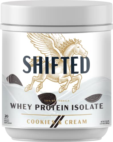 SHIFTED Whey Protein Powder, 100% Pure Whey Isolate, EAA and BCAA Powder, Muscle Building, Post Workout Support, Low Carb, Cookies and Cream Flavored, 25g Protein, 20 Servings