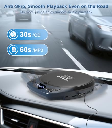 Image of Portable CD Player with Headphones, Rechargeable CD Player for Car & Home, Small CD Players Portable with 60s Anti-Skip, Supports CD /MP3 /WMA /TF Card /AUX, Backlit /Lock /Programmable /Timer