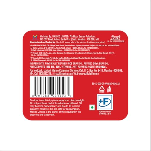 Image of Saffola Active Refined Cooking oil | Rich in Omega 3 & Oryzanol | Multi-Source Edible Rice Bran & Soyabean oil| 4 x 850g pouch