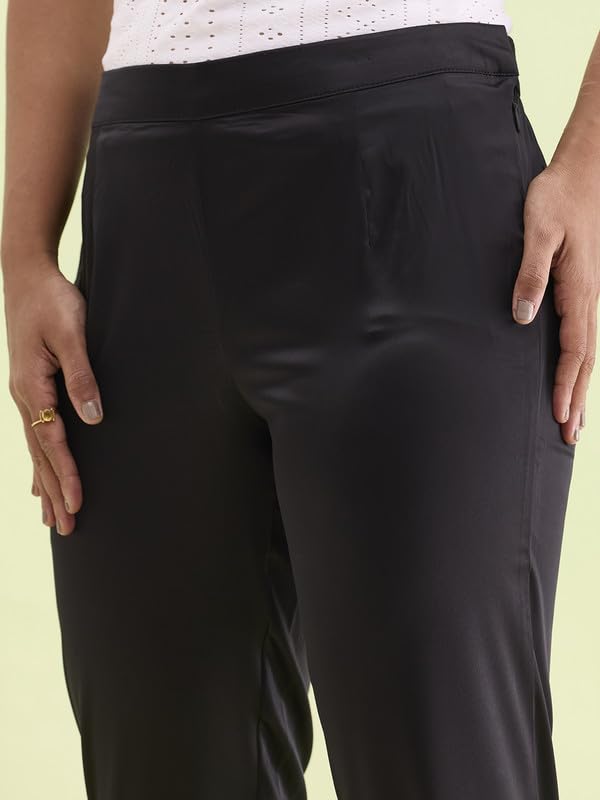 Image of GO COLORS Women Mid Rise Polyester Shiny Pant