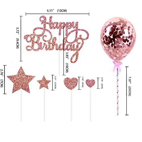 Happy Birthday Cake Toppers, Rose Gold Stars Cake Toppers Confetti Balloon Cake Topper For Girl Kid Women Party Decor #TOP1