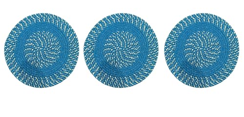 Image of Cotton Round Doormat for Entrance|Handmade Cotton Doormat | Quick Dry, Washable Door Mat for Home, Bathroom & Bedroom - 16 Inch Small (Sky-Blue-3w)