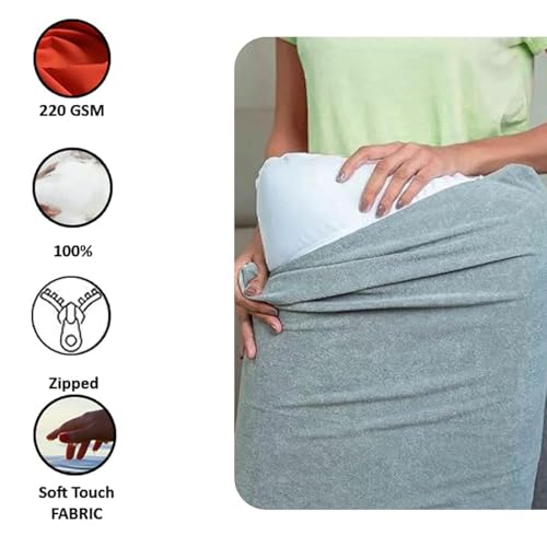 Image of Waterproof Terry Cotton Pillow Protector Cover with Zippered Closure | 18X28 Inch Standard Size Pillow Cover, Set of 4 | Dustproof Bedding Pillowcase for Protection (Grey)