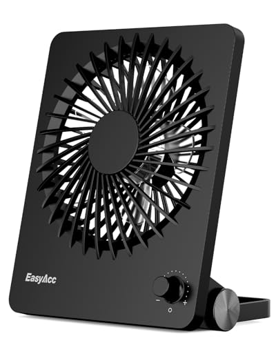EasyAcc 10000mAh Portable Travel Fan Up to 59H Working Time Ultra-thin Quiet Rechargeable Battery Operated Desk Fan with Step-less Speed Control for Travel Office Home Cruise Sporting Events