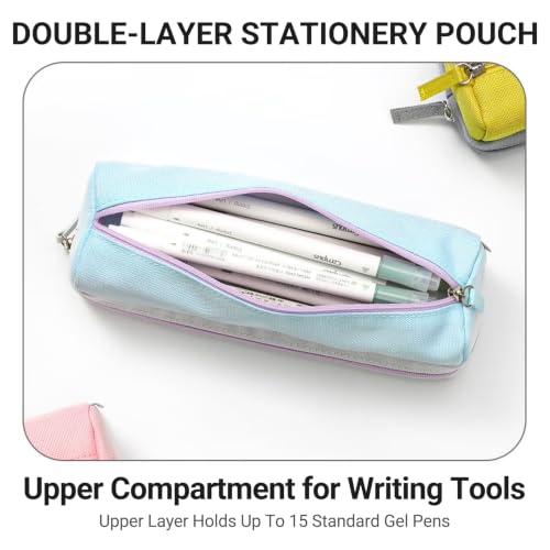 Image of KOKUYO 2-Layer Pencil Holder, Zipper Large Stationery Organizer, Pink | Double-layer Stationery Case, Large Capacity for Pens and Cosmetics Storage, Durable Zippered Bag Portable for Office Travel